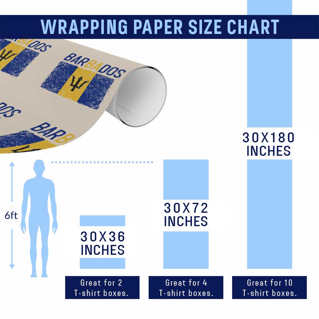 Vintage Distressed Barbados Flag Wrapping Paper Roll Bajan Caribbean Heritage Patriotic Pride Gift