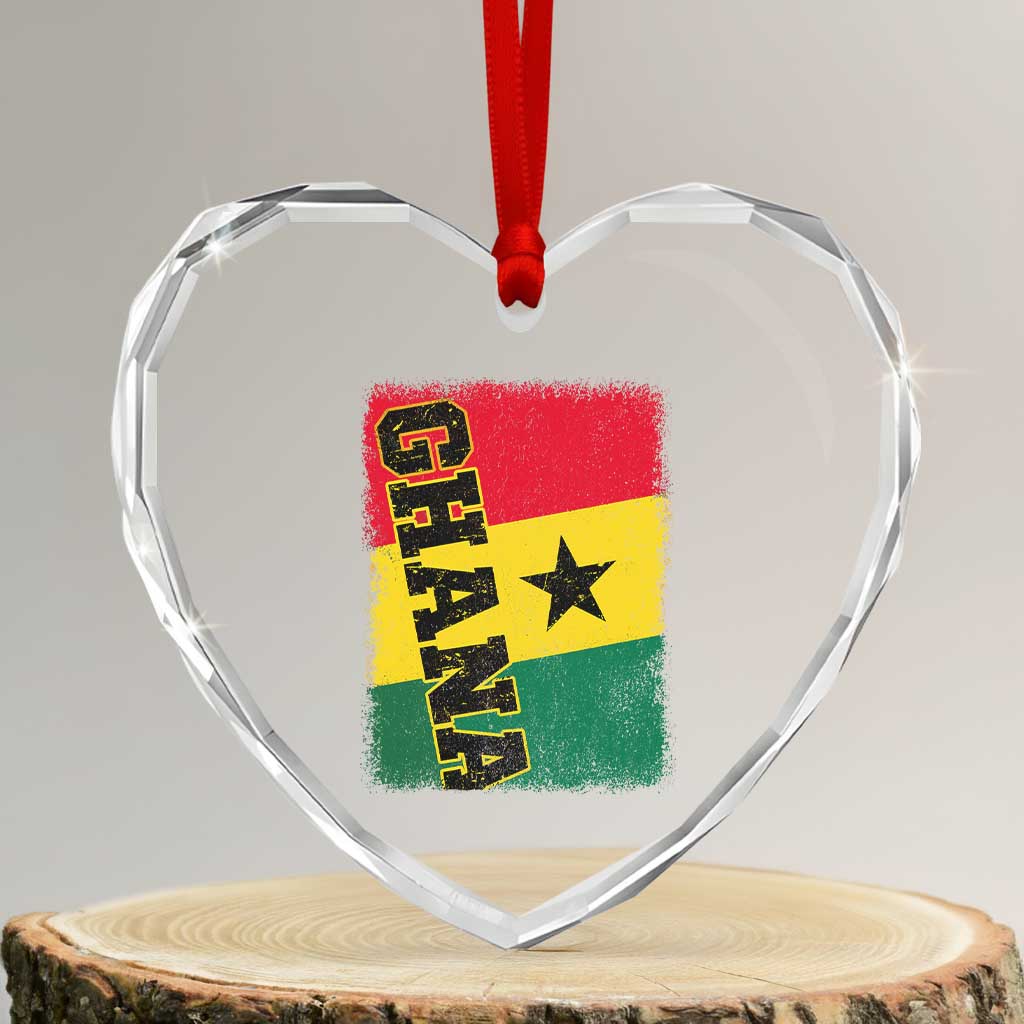 Vintage Distressed Ghana Flag Heart Crystal Glass Ornament Ghanaian Heritage Africa Ghanese Roots