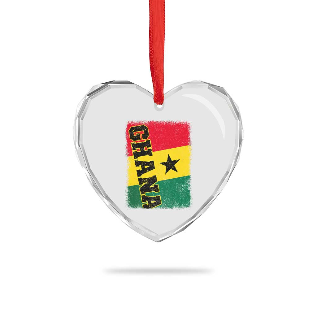 Vintage Distressed Ghana Flag Heart Crystal Glass Ornament Ghanaian Heritage Africa Ghanese Roots