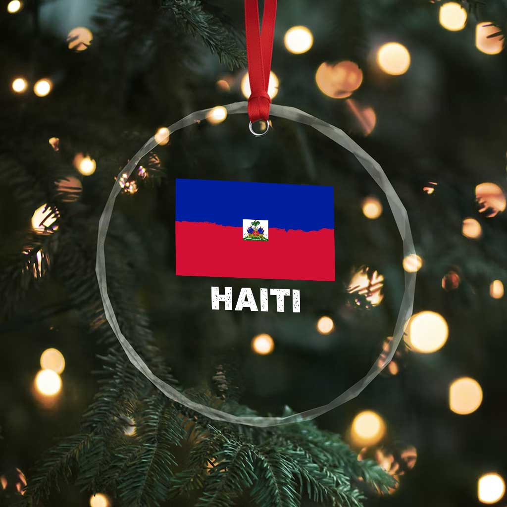 Vintage Distressed Haiti Flag Crystal Glass Ornament Haitian Heritage Pride