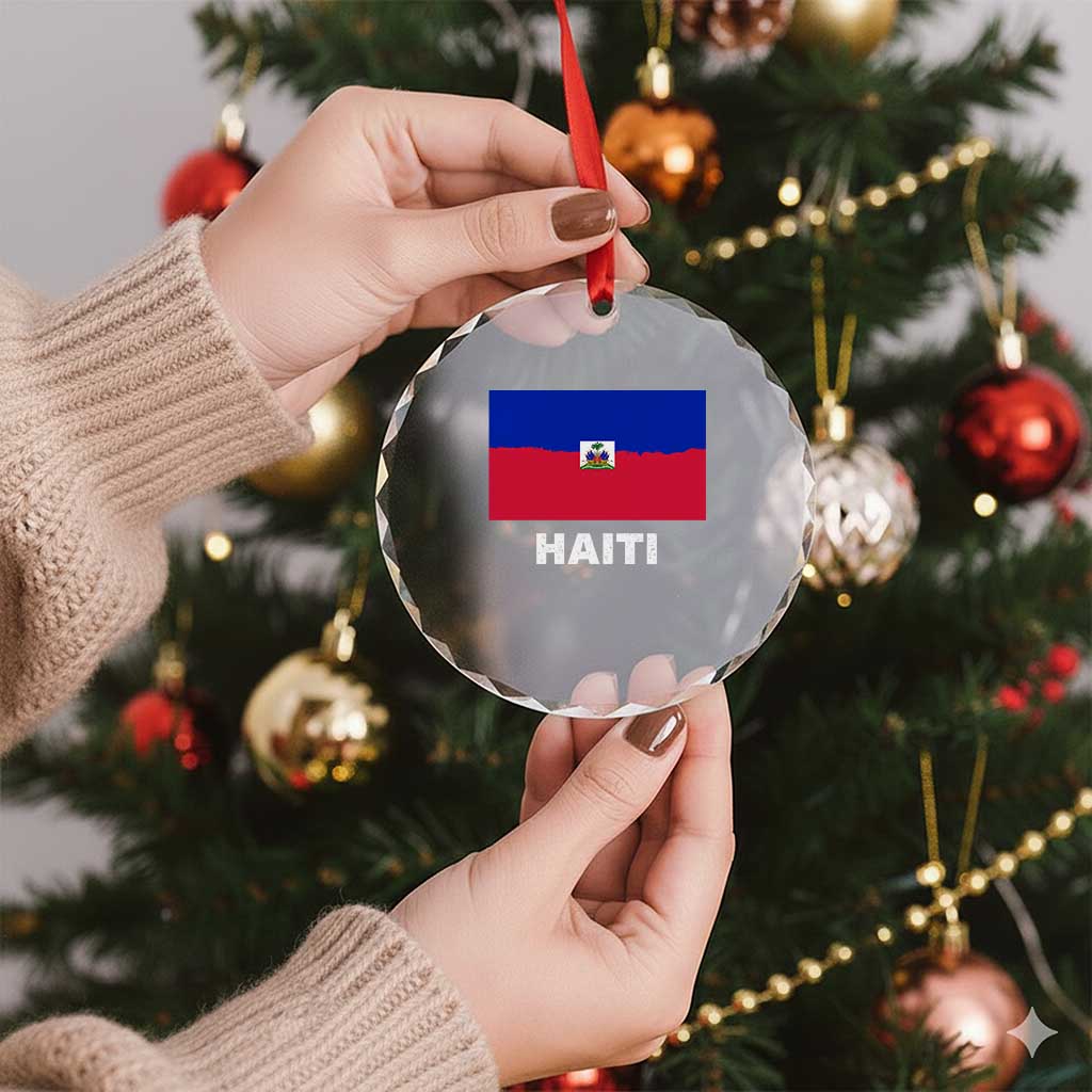 Vintage Distressed Haiti Flag Crystal Glass Ornament Haitian Heritage Pride