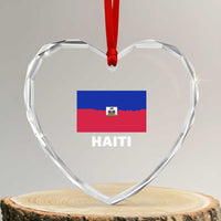 Vintage Distressed Haiti Flag Heart Crystal Glass Ornament Haitian Heritage Pride