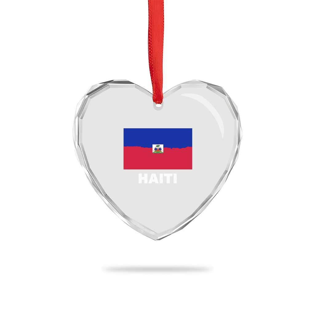 Vintage Distressed Haiti Flag Heart Crystal Glass Ornament Haitian Heritage Pride