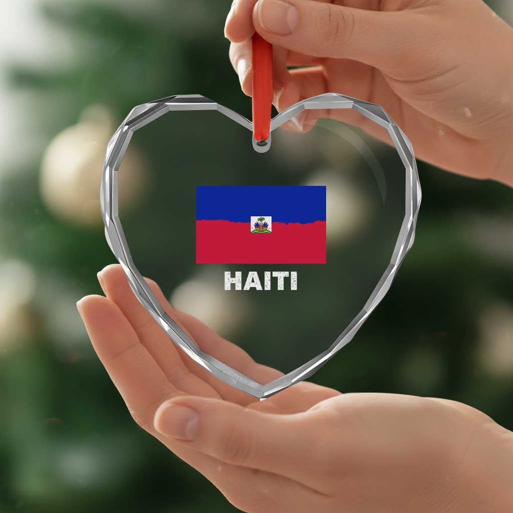 Vintage Distressed Haiti Flag Heart Crystal Glass Ornament Haitian Heritage Pride
