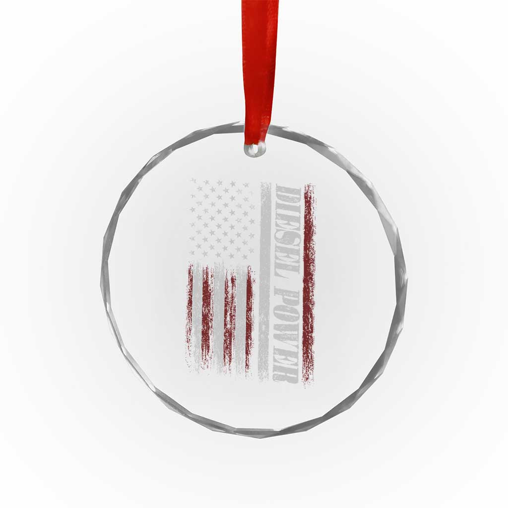 Vintage Distressed Mechanic Trucker Graphic Crystal Glass Ornament Diesel Power USA Flag