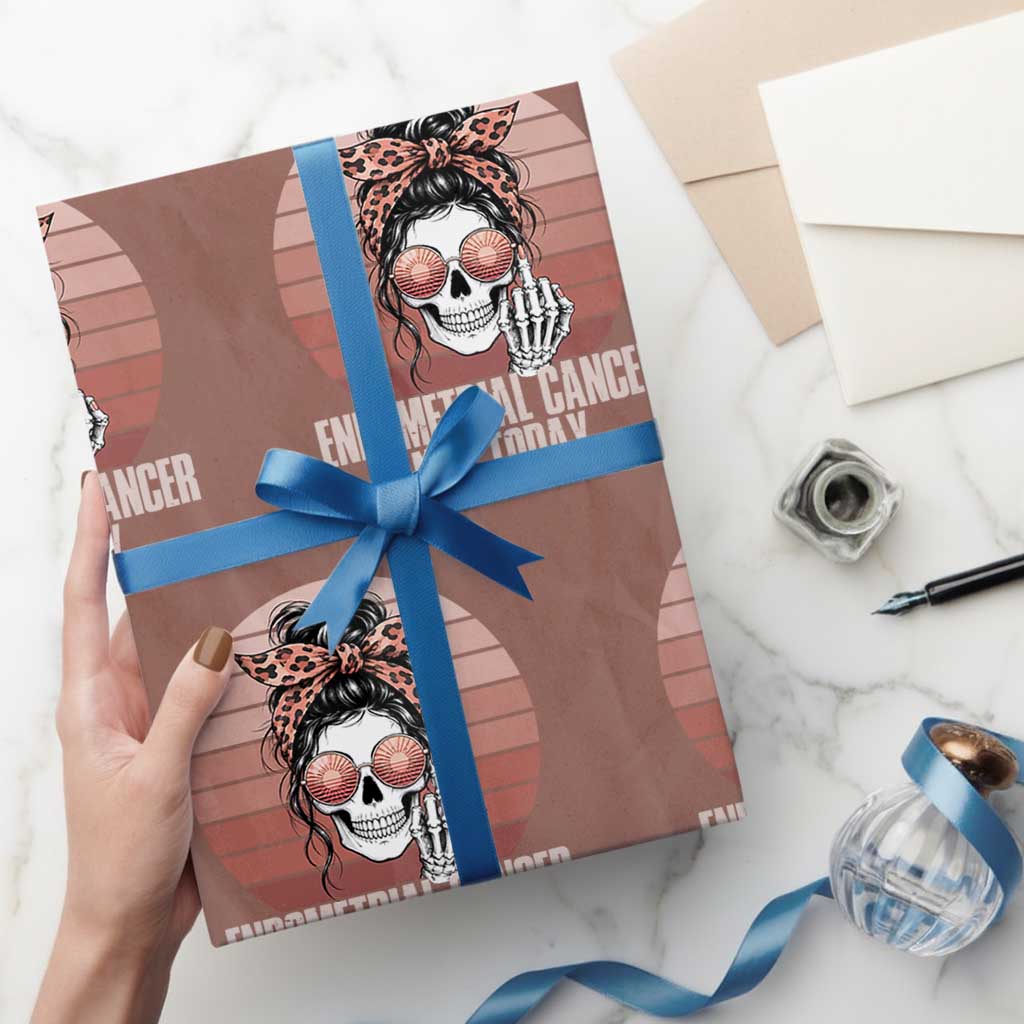 Vintage Endometrial Cancer Not Today Wrapping Paper Roll Skeleton Warrior Fighter