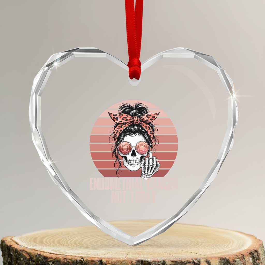Vintage Endometrial Cancer Not Today Heart Crystal Glass Ornament Skeleton Warrior Fighter