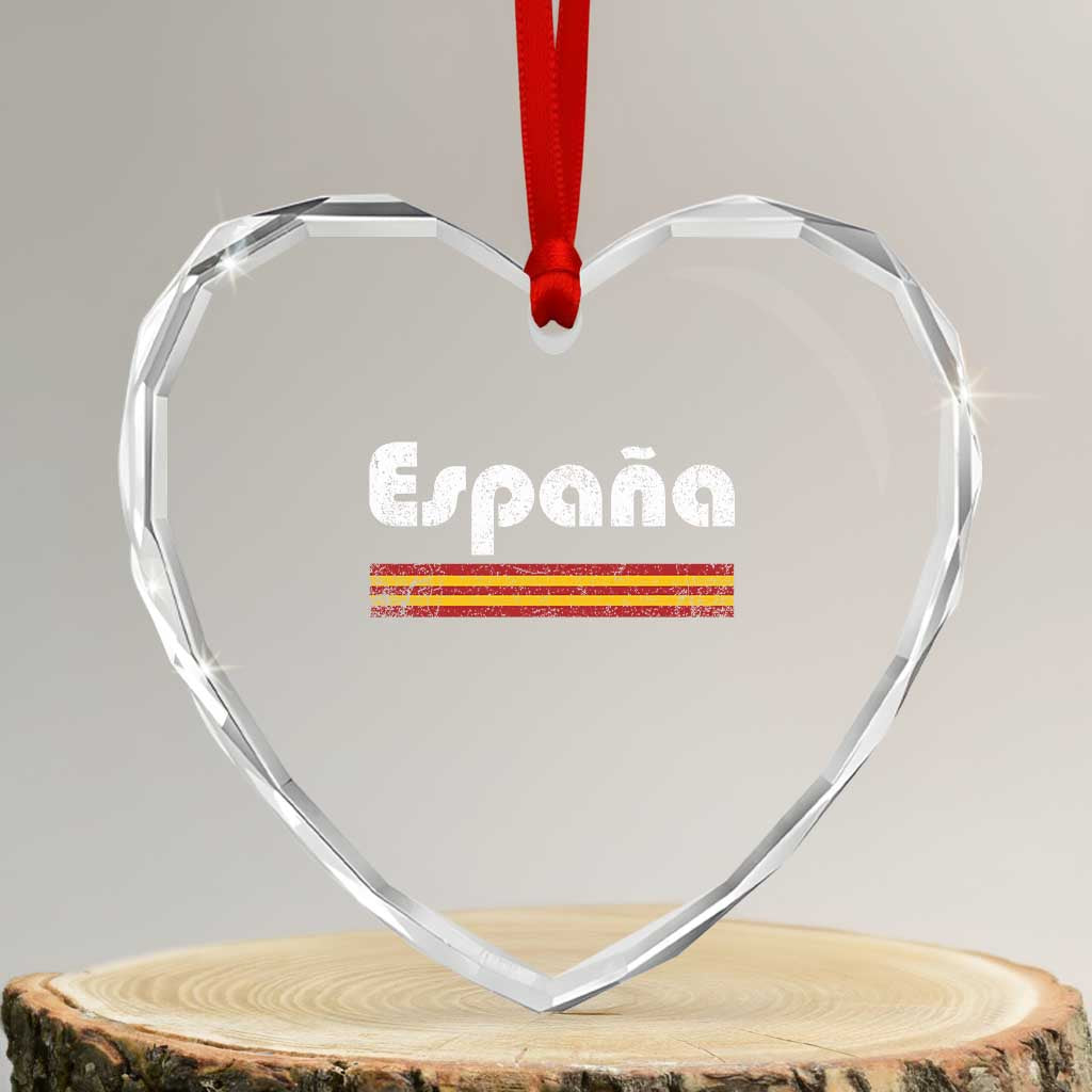 Vintage Espana Espanol Retro Distressed Graphic Heart Crystal Glass Ornament Patriotic Spanish Spain Flag Heritage Pride Souvenir