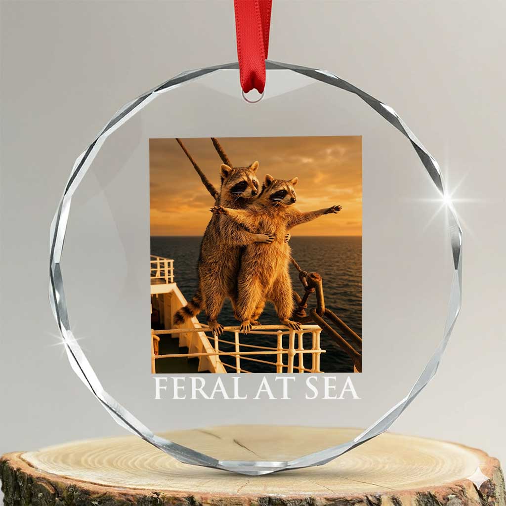 Vintage Feral At Sea Cruise Crystal Glass Ornament Funny Raccoon Parody Movie