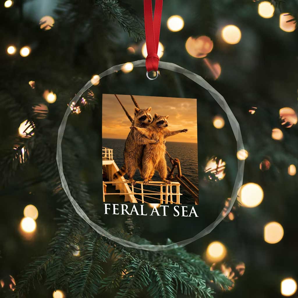 Vintage Feral At Sea Cruise Crystal Glass Ornament Funny Raccoon Parody Movie