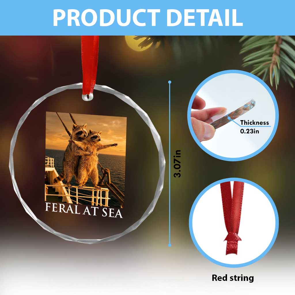 Vintage Feral At Sea Cruise Crystal Glass Ornament Funny Raccoon Parody Movie
