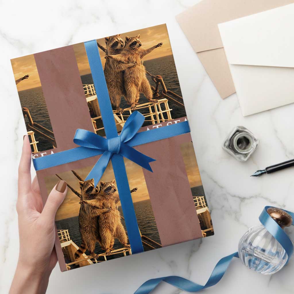 Vintage Feral At Sea Cruise Wrapping Paper Roll Funny Raccoon Parody Movie