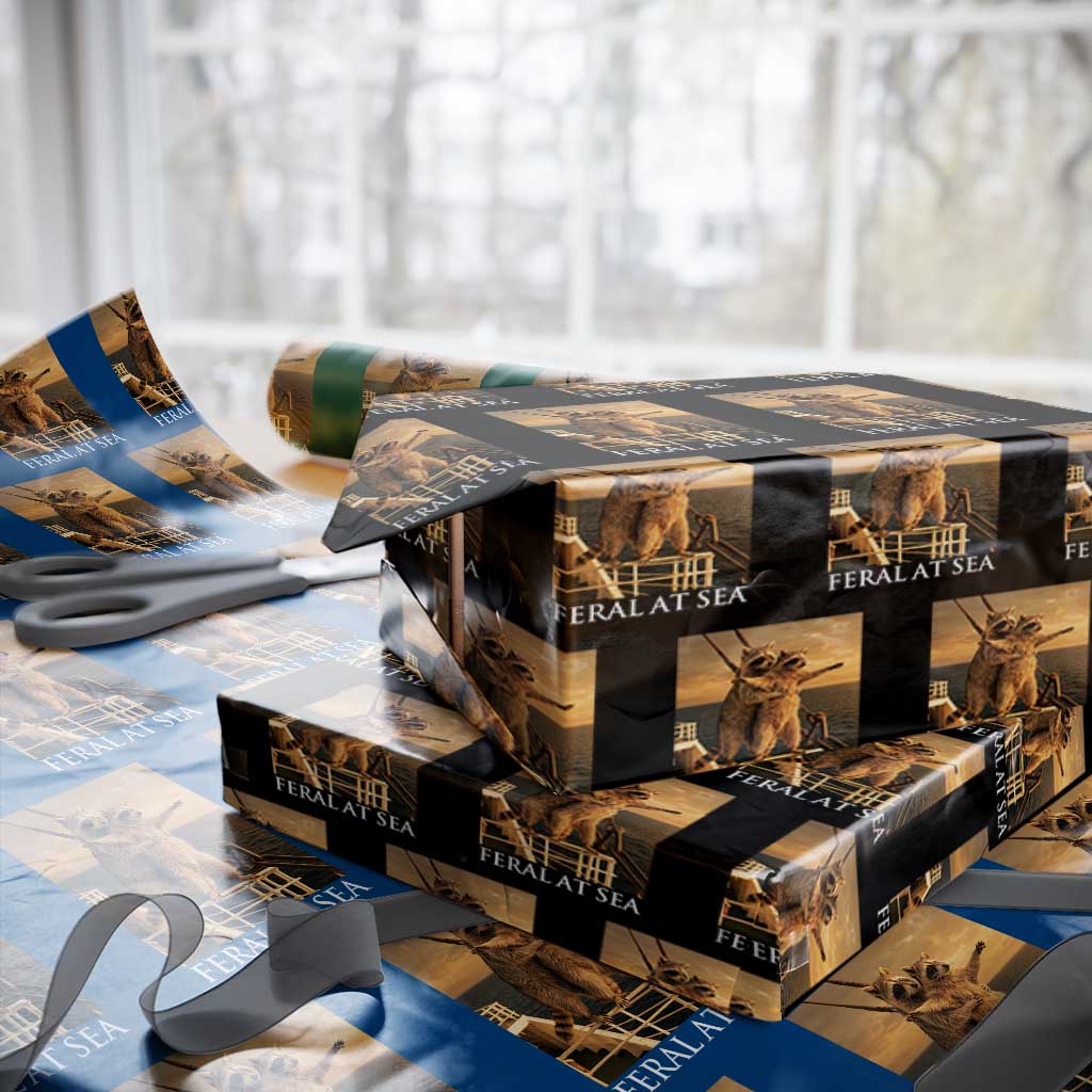 Vintage Feral At Sea Cruise Wrapping Paper Roll Funny Raccoon Parody Movie