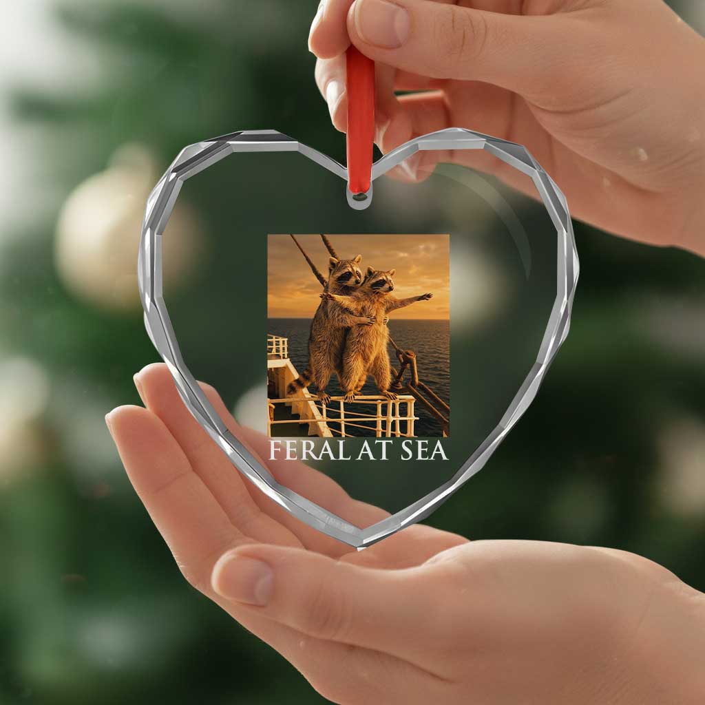 Vintage Feral At Sea Cruise Heart Crystal Glass Ornament Funny Raccoon Parody Movie