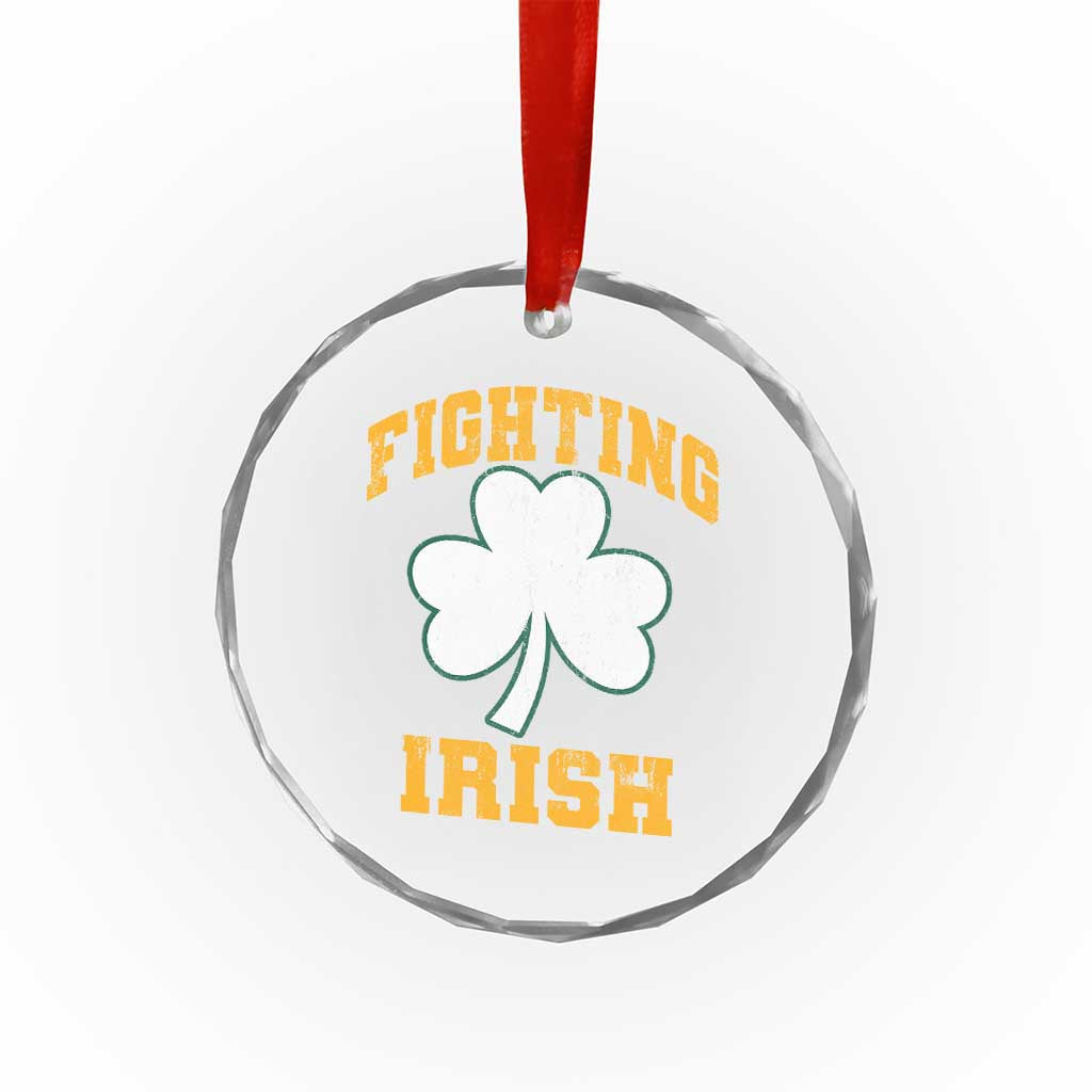 Vintage Fighting Irish Crystal Glass Ornament Retro History Gold Shamrock