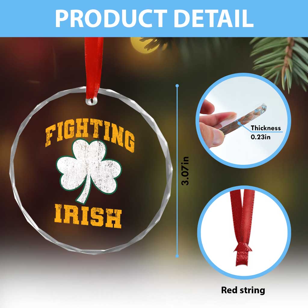 Vintage Fighting Irish Crystal Glass Ornament Retro History Gold Shamrock