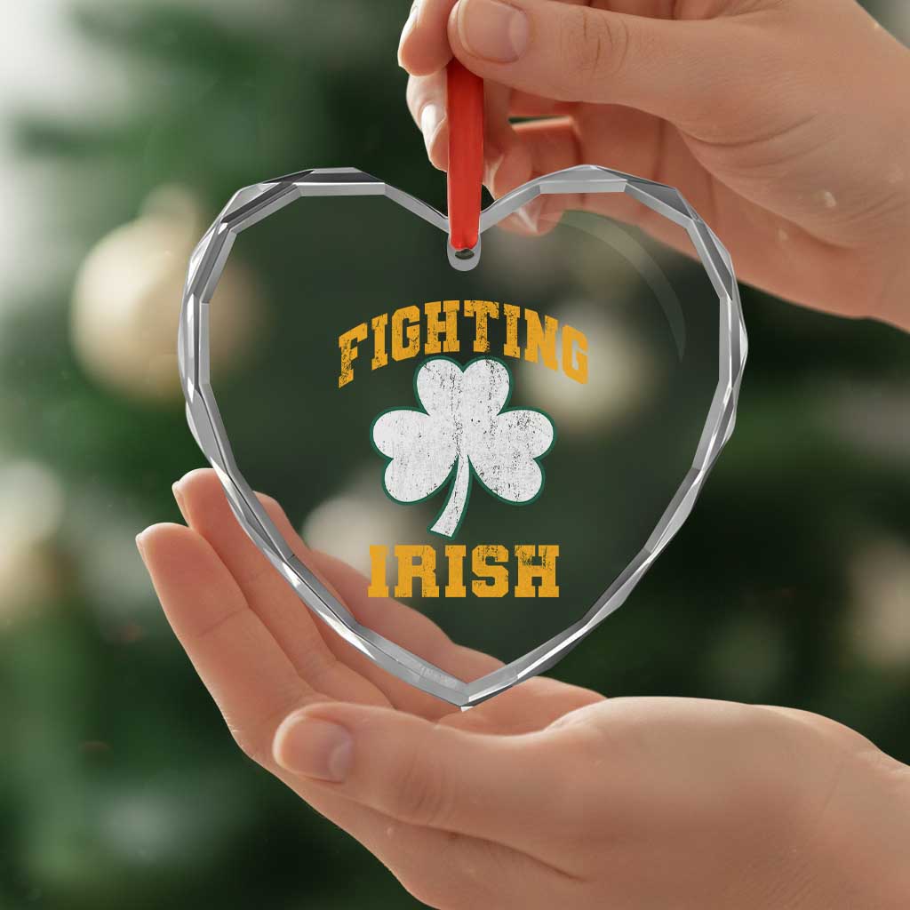 Vintage Fighting Irish Heart Crystal Glass Ornament Retro History Gold Shamrock