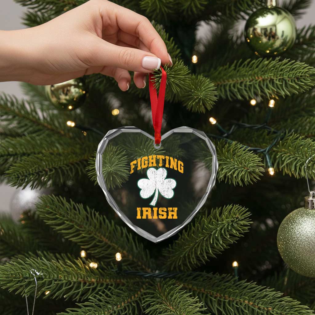 Vintage Fighting Irish Heart Crystal Glass Ornament Retro History Gold Shamrock
