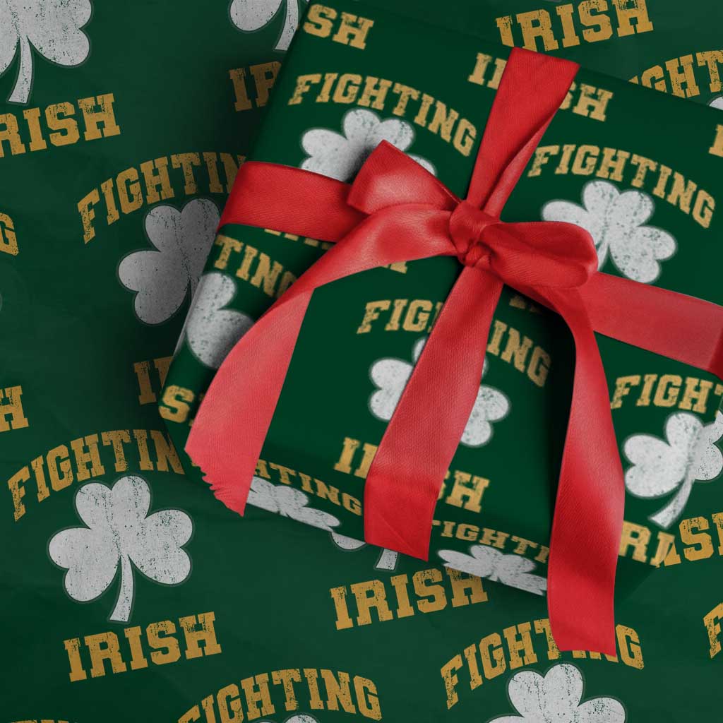 Vintage Fighting Irish Wrapping Paper Roll Retro History Gold Shamrock