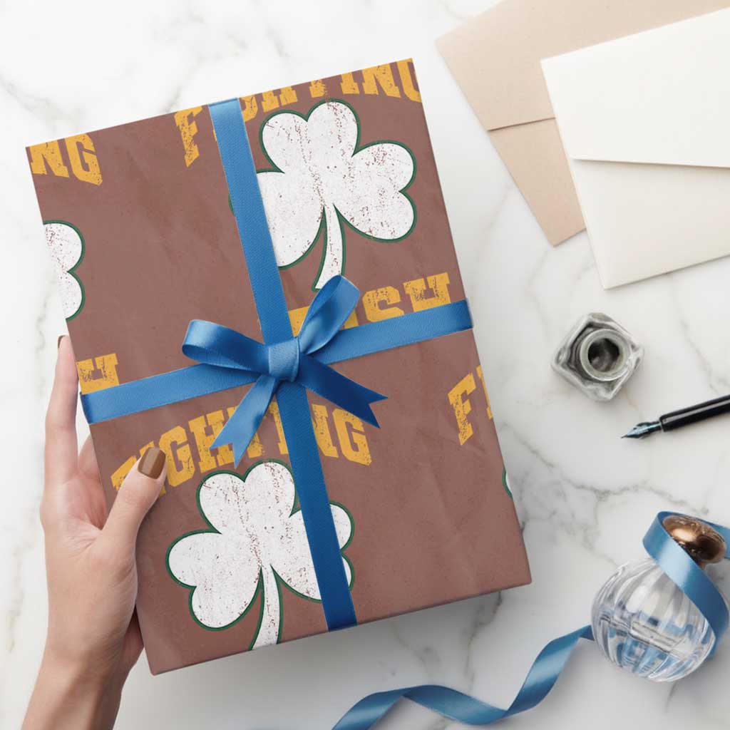 Vintage Fighting Irish Wrapping Paper Roll Retro History Gold Shamrock