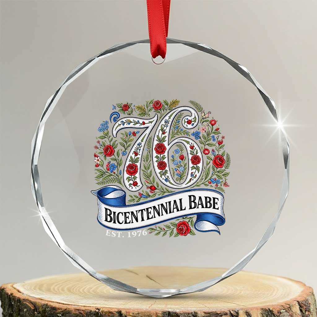 Vintage Floral Bicentennial Babe Est 1976 Crystal Glass Ornament Elegant 50th Birthday