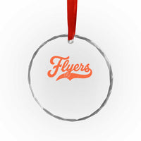 Vintage Flyers Name Script Style Crystal Glass Ornament Retro Distressed Tailgate Spirit Sports Fan
