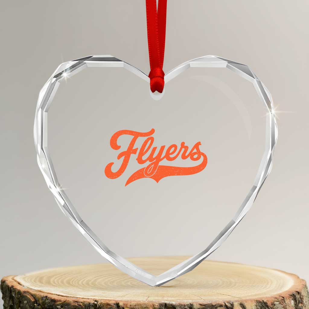 Vintage Flyers Name Script Style Heart Crystal Glass Ornament Retro Distressed Tailgate Spirit Sports Fan