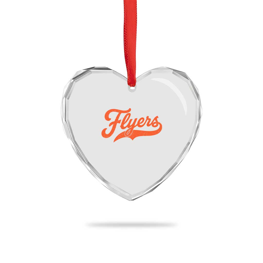 Vintage Flyers Name Script Style Heart Crystal Glass Ornament Retro Distressed Tailgate Spirit Sports Fan