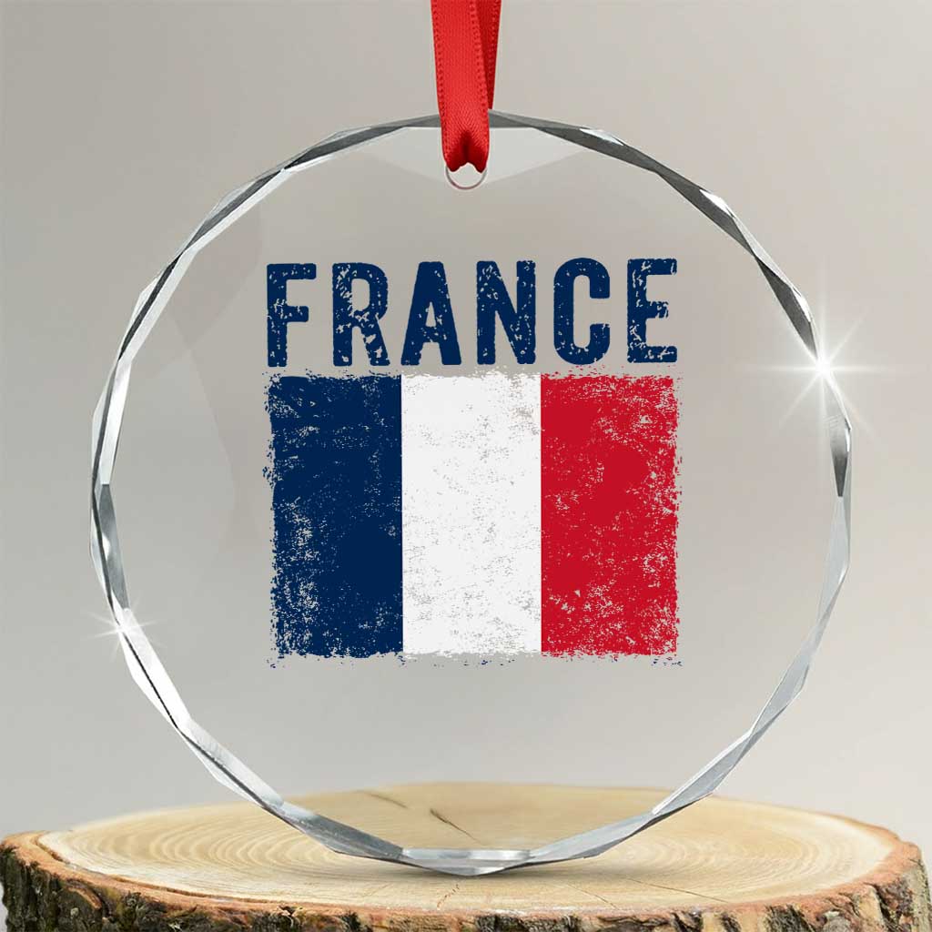 Vintage France Flag Distressed French Pride Patriotic Soccer Fan Graphic Crystal Glass Ornament