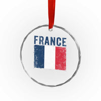 Vintage France Flag Distressed French Pride Patriotic Soccer Fan Graphic Crystal Glass Ornament