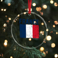 Vintage France Flag Distressed French Pride Patriotic Soccer Fan Graphic Crystal Glass Ornament