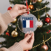Vintage France Flag Distressed French Pride Patriotic Soccer Fan Graphic Crystal Glass Ornament