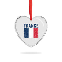 Vintage France Flag Distressed French Pride Patriotic Soccer Fan Graphic Heart Crystal Glass Ornament