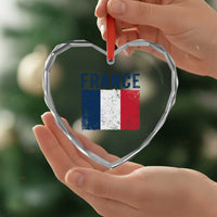 Vintage France Flag Distressed French Pride Patriotic Soccer Fan Graphic Heart Crystal Glass Ornament