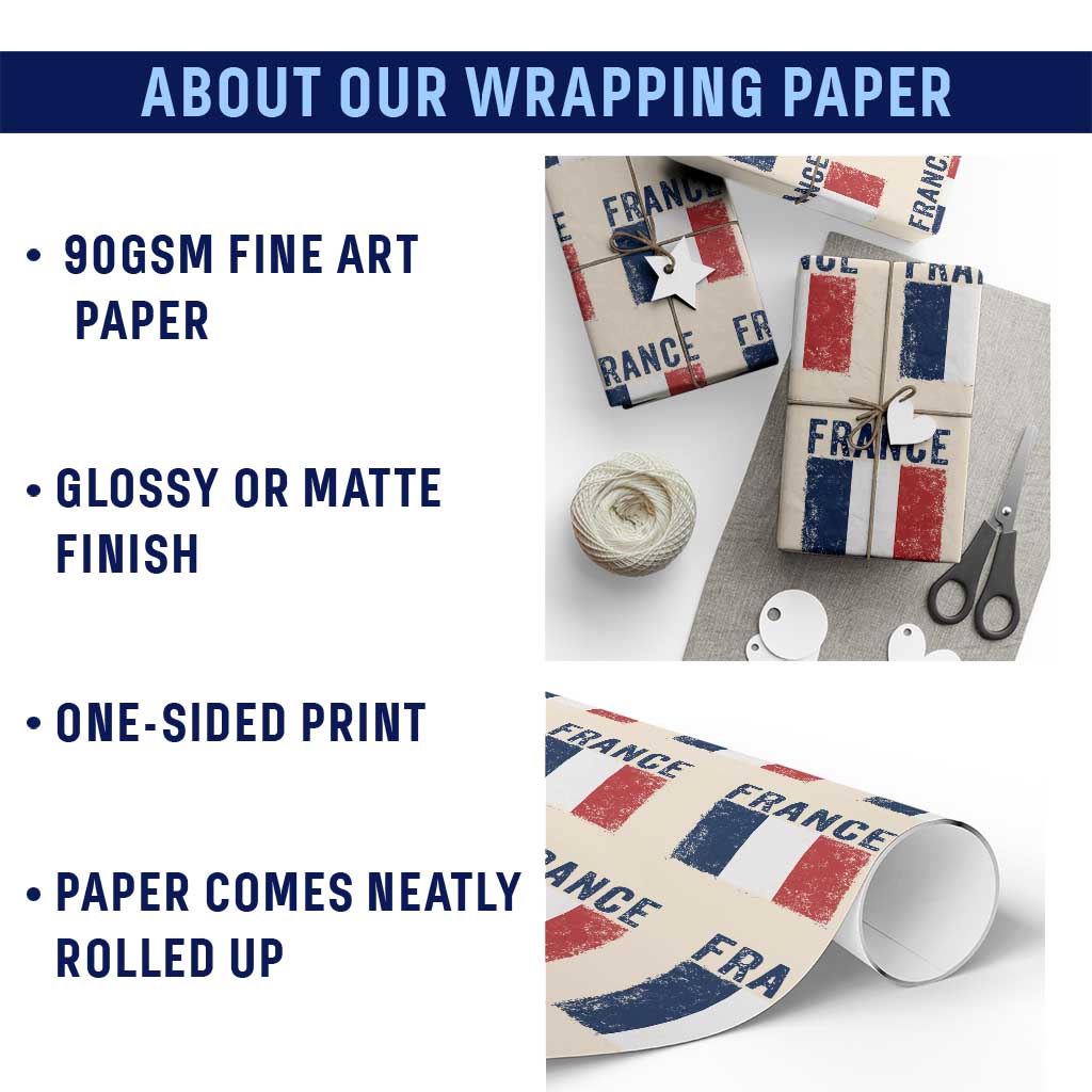 Vintage France Flag Distressed French Pride Patriotic Soccer Fan Graphic Wrapping Paper Roll