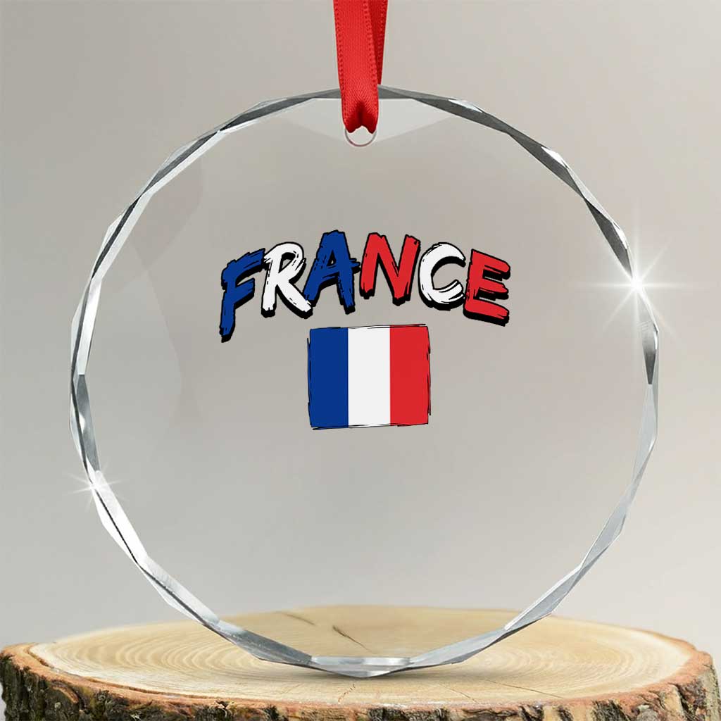 Vintage France Flag French Heritage Graphic Crystal Glass Ornament