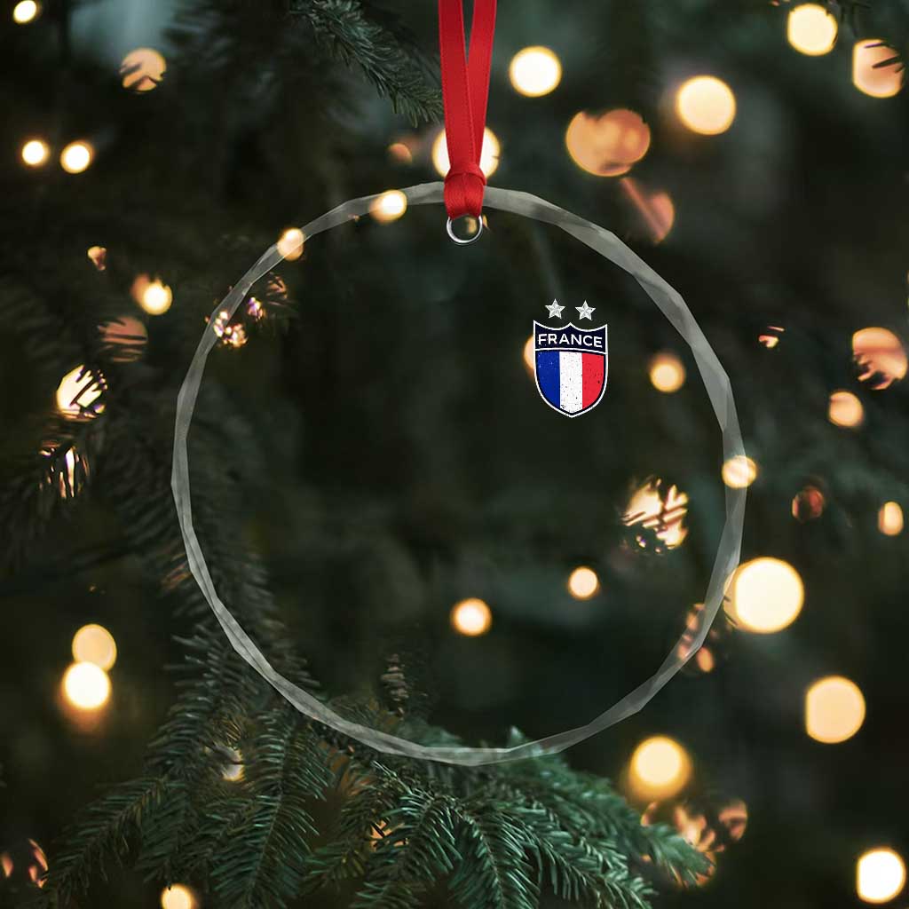 Vintage France Football Crest Two Stars French Flag Crystal Glass Ornament
