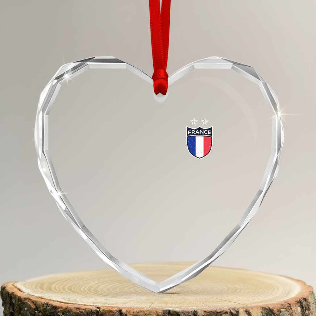 Vintage France Football Crest Two Stars French Flag Heart Crystal Glass Ornament