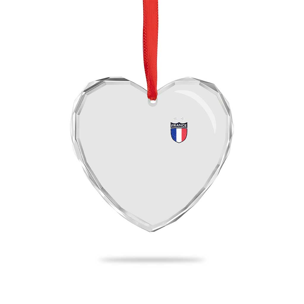 Vintage France Football Crest Two Stars French Flag Heart Crystal Glass Ornament
