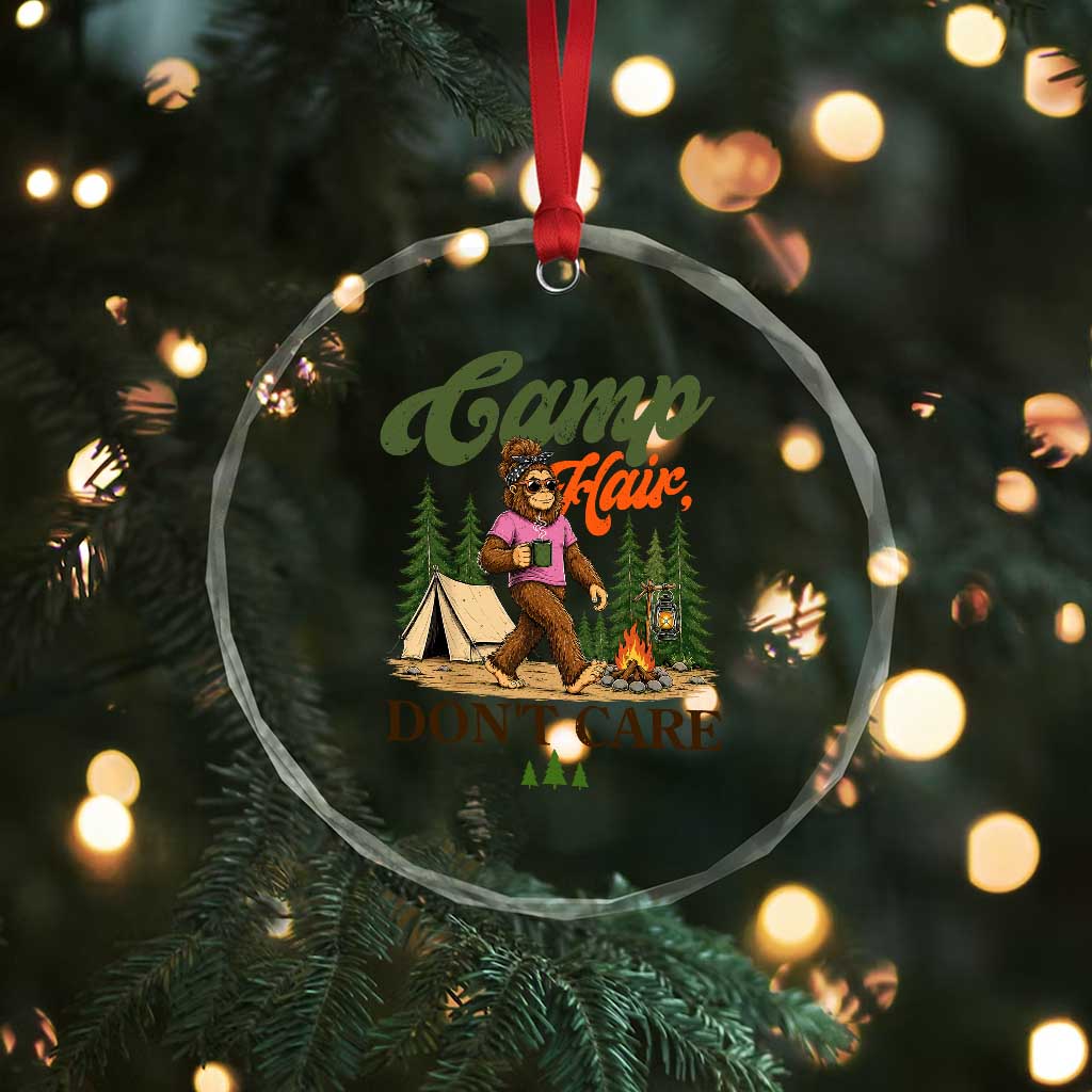 Vintage Funny Girly Bigfoot Camper Crystal Glass Ornament Camp Hair Don't Care Sasquatch Camping Outdoor Adventure