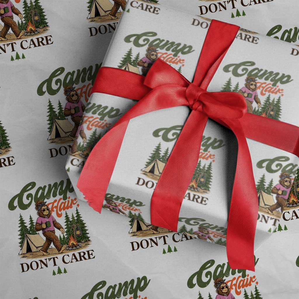 Vintage Funny Girly Bigfoot Camper Wrapping Paper Roll Camp Hair Don't Care Sasquatch Camping Outdoor Adventure
