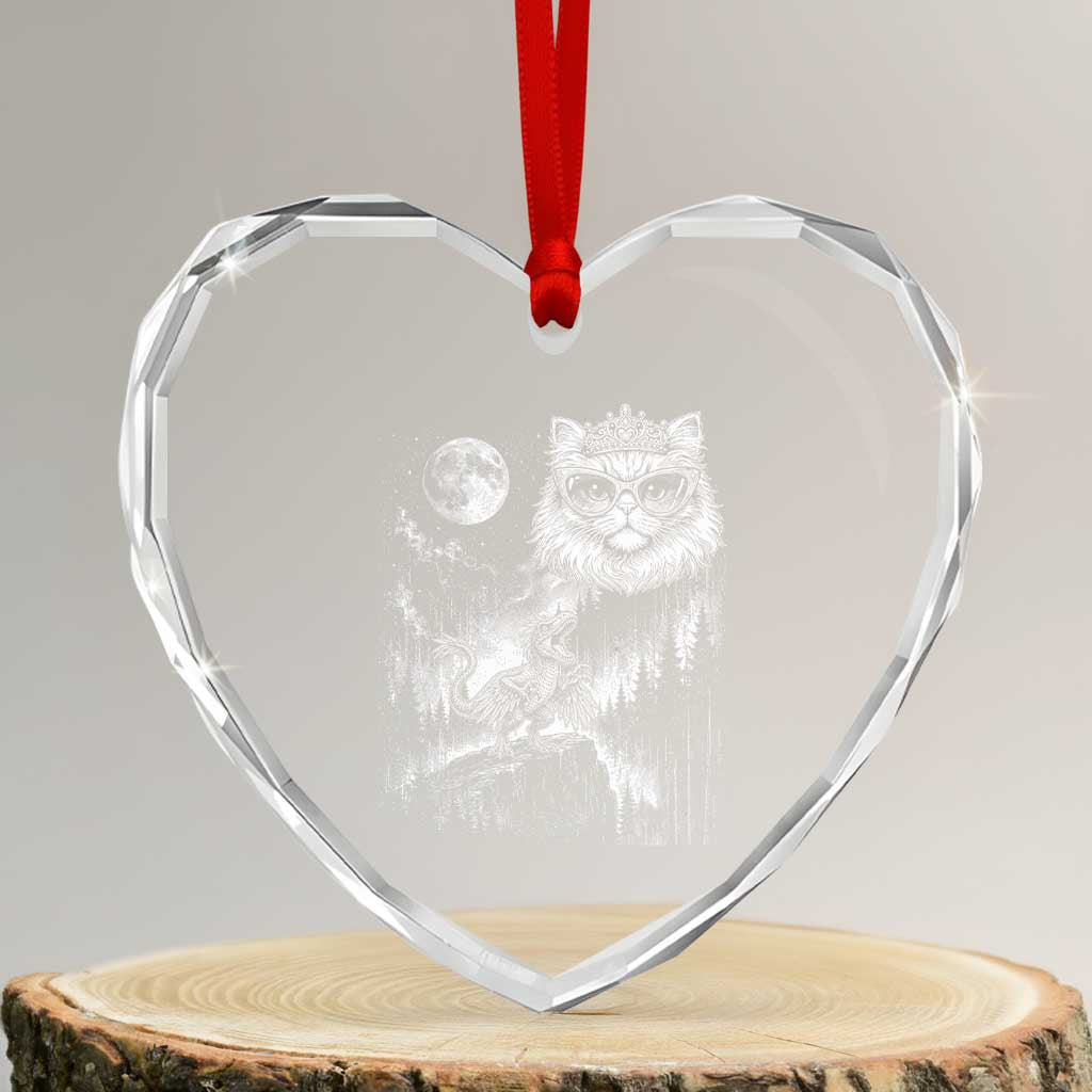 Vintage Geek Princess Cat Heart Crystal Glass Ornament Full Moon Engraving Art Gift
