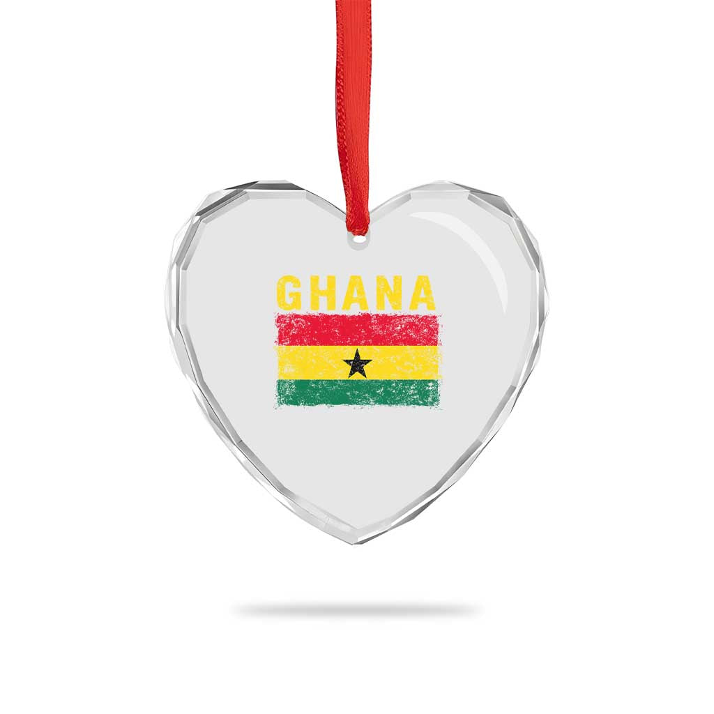 Vintage Ghana Flag Distressed Design Heart Crystal Glass Ornament Proud Ghanaian Heritage African Pride
