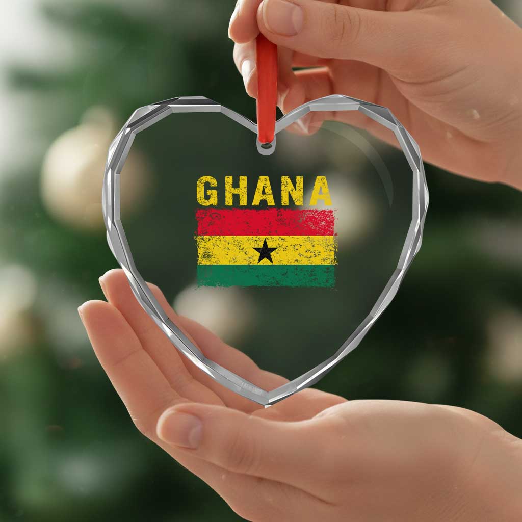 Vintage Ghana Flag Distressed Design Heart Crystal Glass Ornament Proud Ghanaian Heritage African Pride