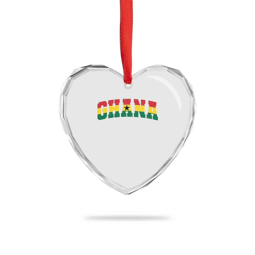 Vintage Ghana Flag Varsity Heart Crystal Glass Ornament Classic Ghanaian Pride Heritage Graphic