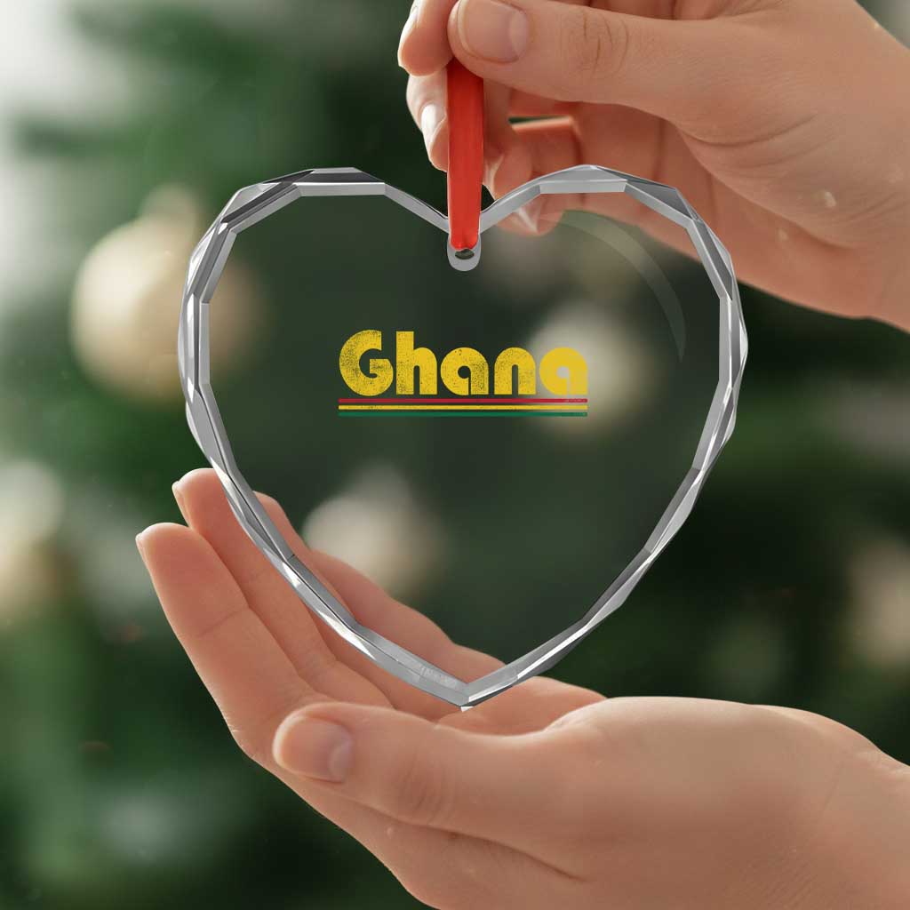 Vintage Ghana Heart Crystal Glass Ornament Retro Stripe Flag Pride Ghanaian Heritage African Roots