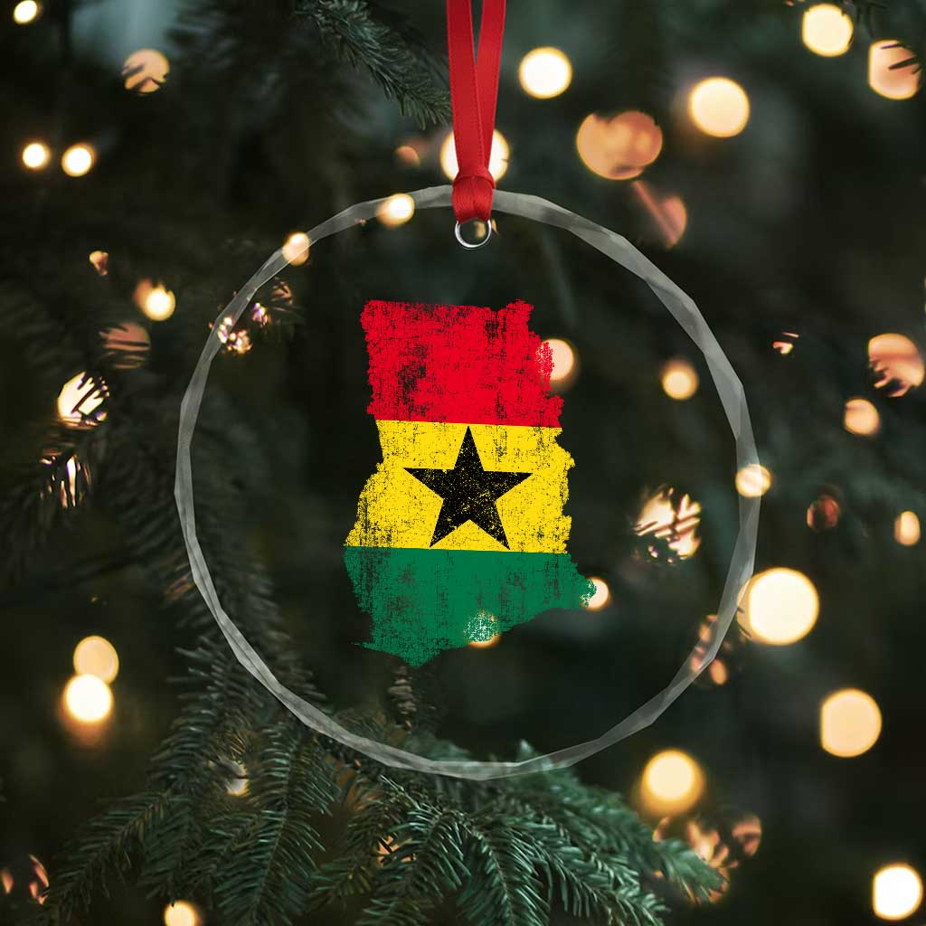 Vintage Ghana Map Flag Crystal Glass Ornament Distressed Proud Ghanaian Heritage African Pride