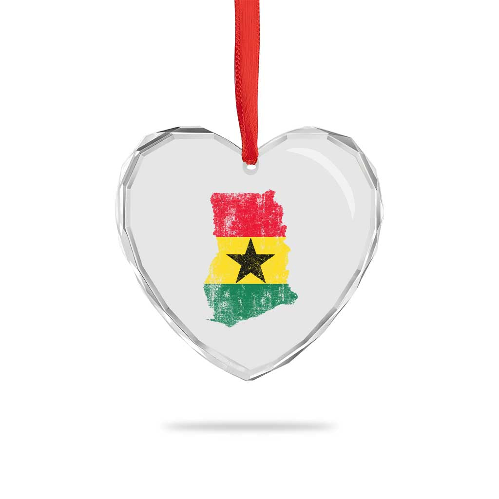 Vintage Ghana Map Flag Heart Crystal Glass Ornament Distressed Proud Ghanaian Heritage African Pride