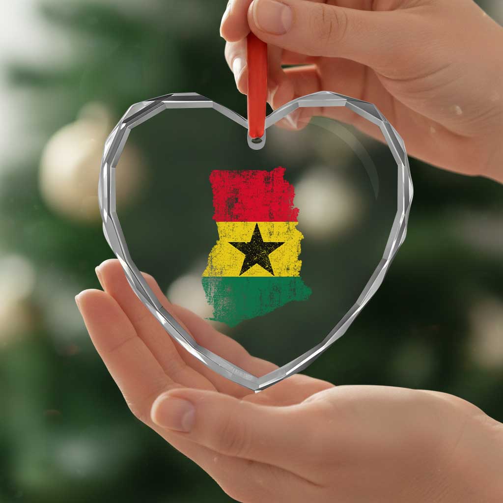 Vintage Ghana Map Flag Heart Crystal Glass Ornament Distressed Proud Ghanaian Heritage African Pride