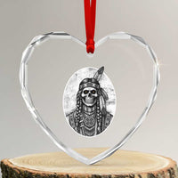 Vintage Gothic Skull Warrior Heart Crystal Glass Ornament Native American Feather Chief